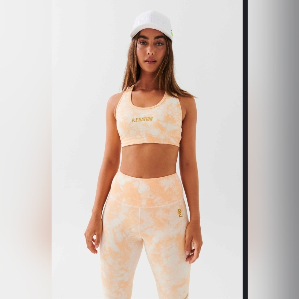 P.E Nation REACT SPORTS BRA IN GOLDEN SAND Tie-Dye